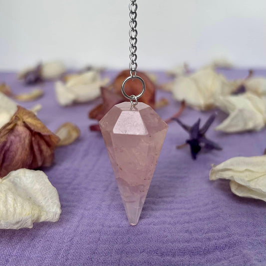 Pendule Divination Cristal Quartz Rose - Alice Sylphide